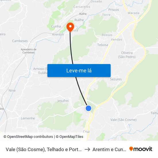 Vale (São Cosme), Telhado e Portela to Arentim e Cunha map