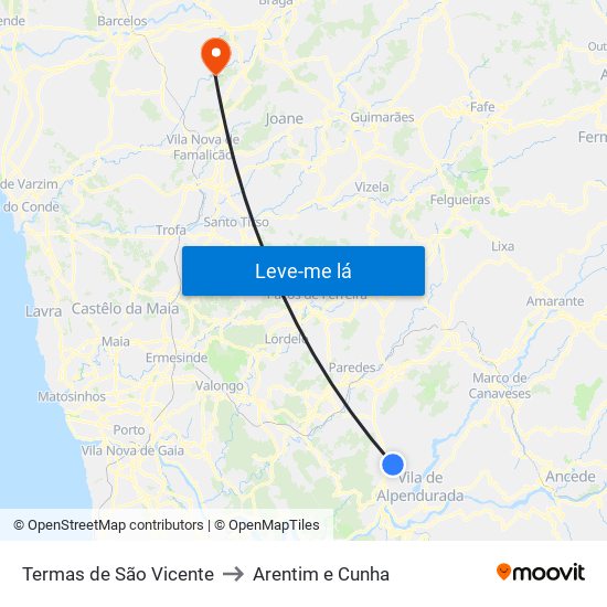 Termas de São Vicente to Arentim e Cunha map