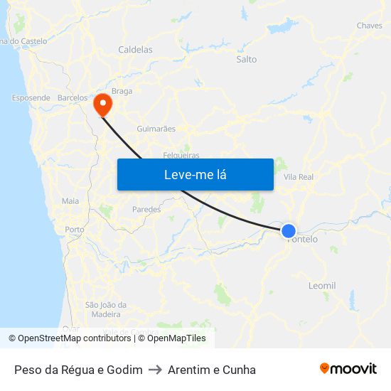 Peso da Régua e Godim to Arentim e Cunha map