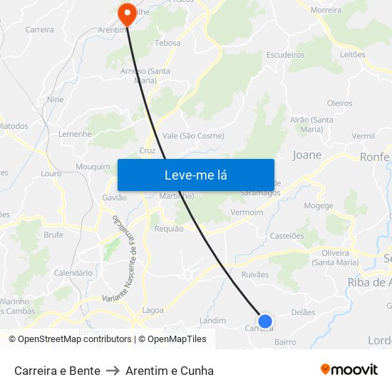 Carreira e Bente to Arentim e Cunha map