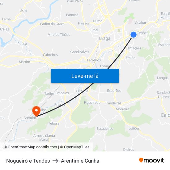 Nogueiró e Tenões to Arentim e Cunha map