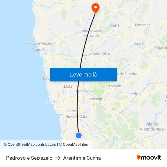 Pedroso e Seixezelo to Arentim e Cunha map