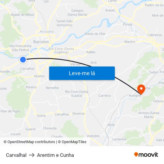 Carvalhal to Arentim e Cunha map