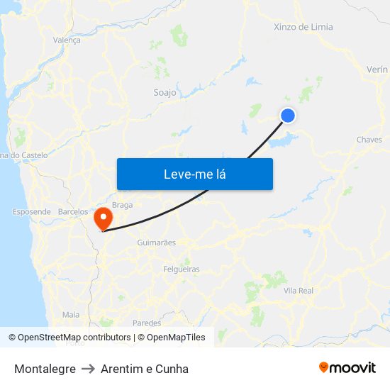 Montalegre to Arentim e Cunha map