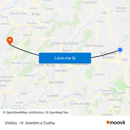 Vinhós to Arentim e Cunha map