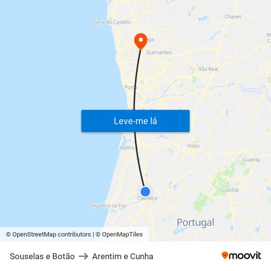 Souselas e Botão to Arentim e Cunha map