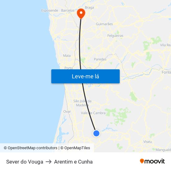 Sever do Vouga to Arentim e Cunha map