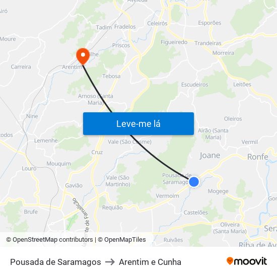 Pousada de Saramagos to Arentim e Cunha map