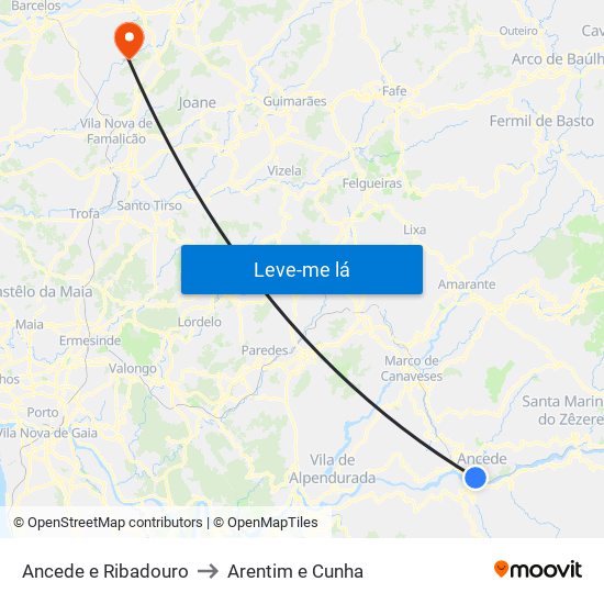 Ancede e Ribadouro to Arentim e Cunha map