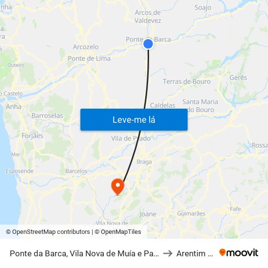 Ponte da Barca, Vila Nova de Muía e Paço Vedro de Magalhães to Arentim e Cunha map