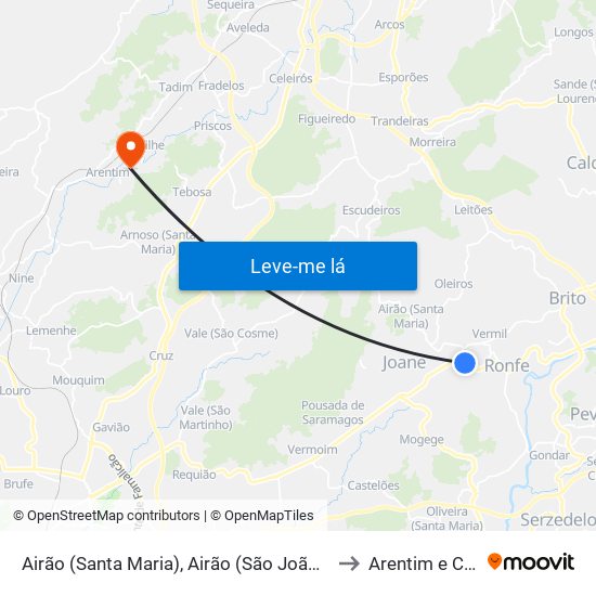 Airão (Santa Maria), Airão (São João) e Vermil to Arentim e Cunha map