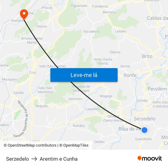 Serzedelo to Arentim e Cunha map