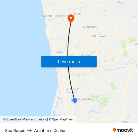 São Roque to Arentim e Cunha map