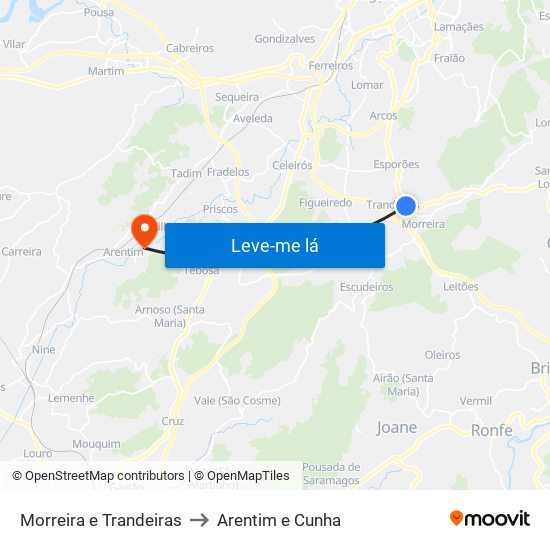 Morreira e Trandeiras to Arentim e Cunha map