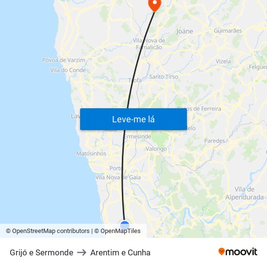 Grijó e Sermonde to Arentim e Cunha map