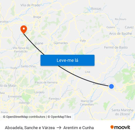 Aboadela, Sanche e Várzea to Arentim e Cunha map