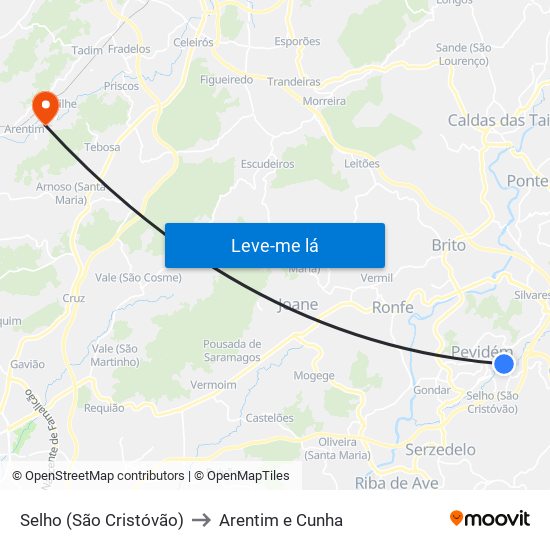 Selho (São Cristóvão) to Arentim e Cunha map