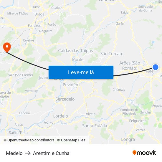 Medelo to Arentim e Cunha map