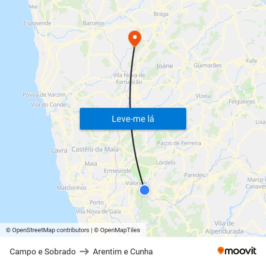 Campo e Sobrado to Arentim e Cunha map