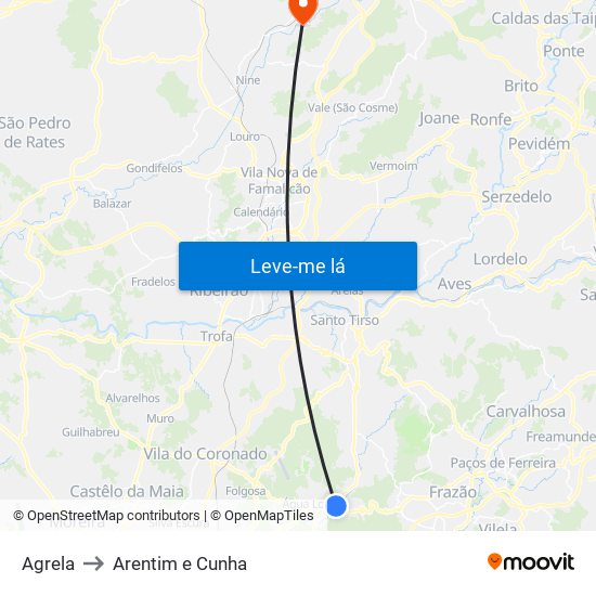 Agrela to Arentim e Cunha map