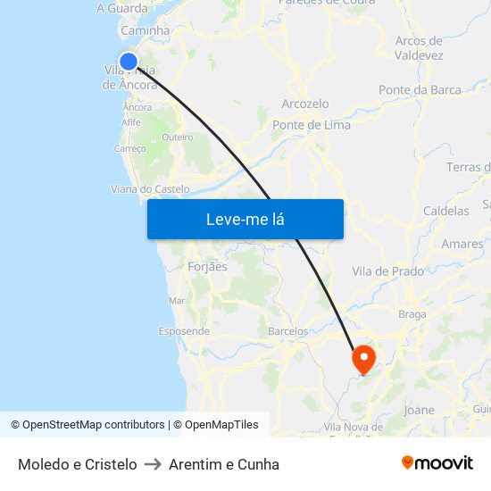 Moledo e Cristelo to Arentim e Cunha map