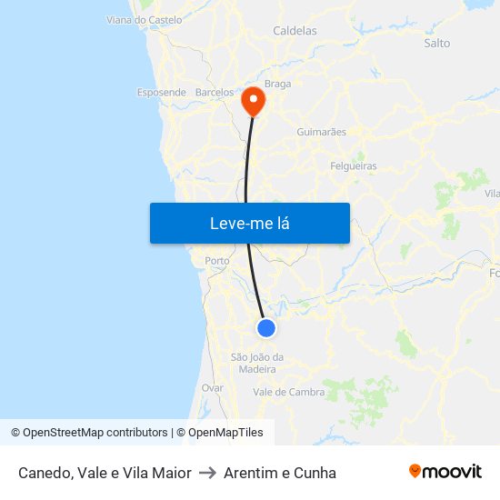 Canedo, Vale e Vila Maior to Arentim e Cunha map