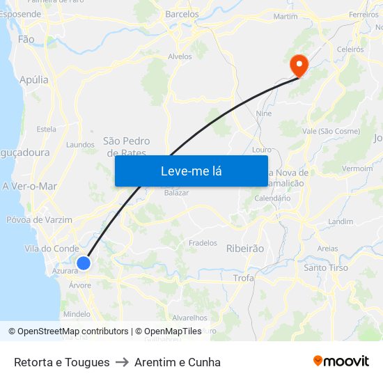 Retorta e Tougues to Arentim e Cunha map