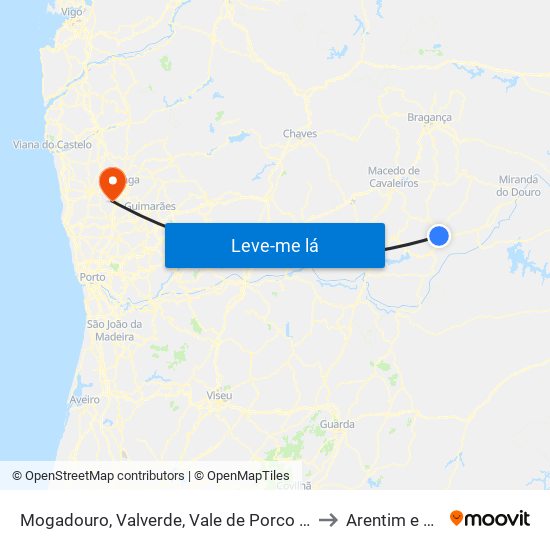 Mogadouro, Valverde, Vale de Porco e Vilar de Rei to Arentim e Cunha map