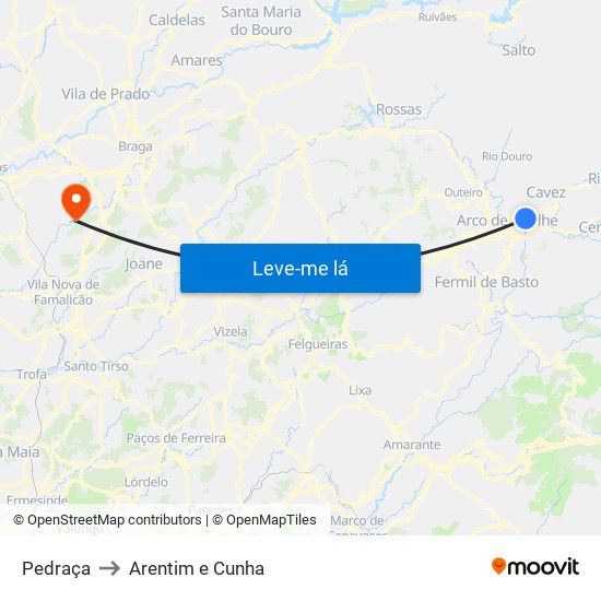 Pedraça to Arentim e Cunha map
