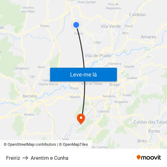 Freiriz to Arentim e Cunha map