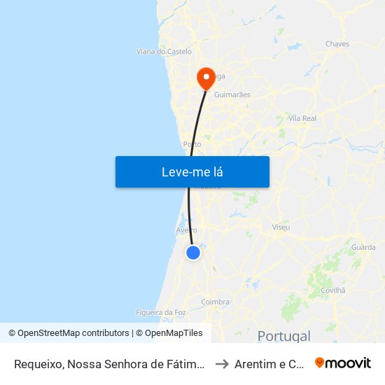 Requeixo, Nossa Senhora de Fátima e Nariz to Arentim e Cunha map