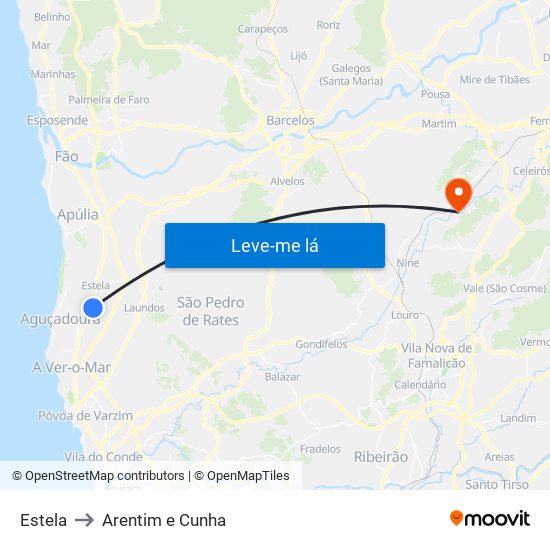 Estela to Arentim e Cunha map