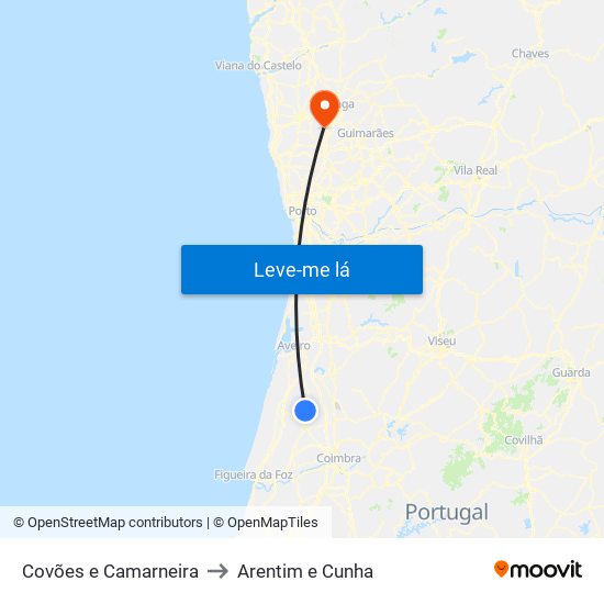 Covões e Camarneira to Arentim e Cunha map