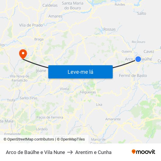 Arco de Baúlhe e Vila Nune to Arentim e Cunha map