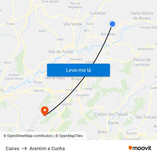 Caires to Arentim e Cunha map