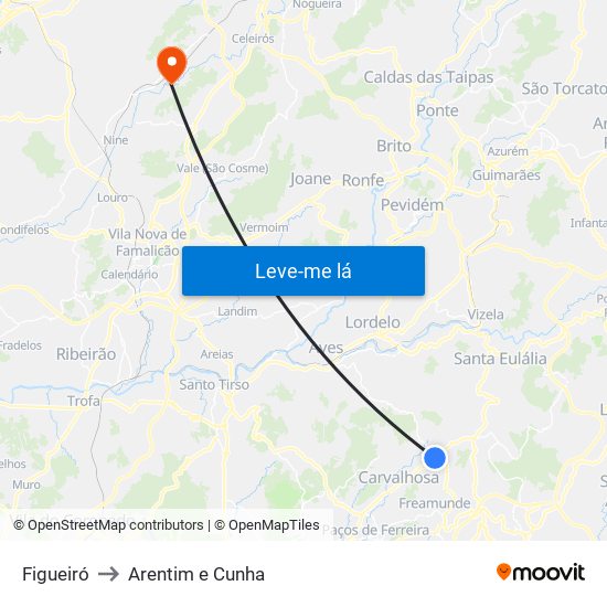 Figueiró to Arentim e Cunha map