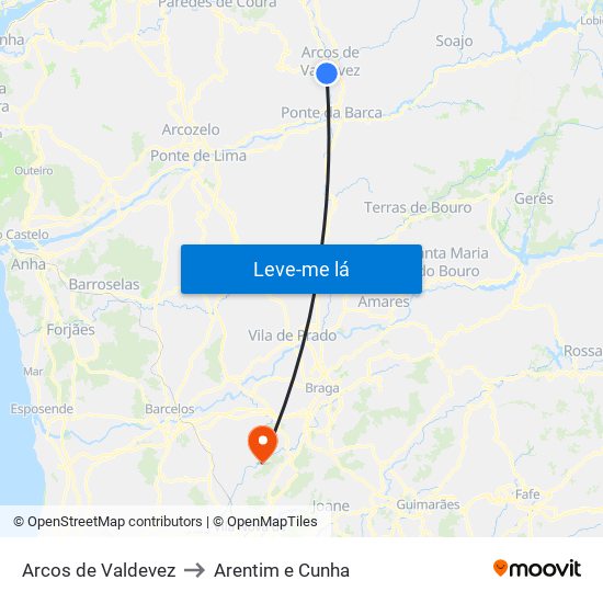 Arcos de Valdevez to Arentim e Cunha map
