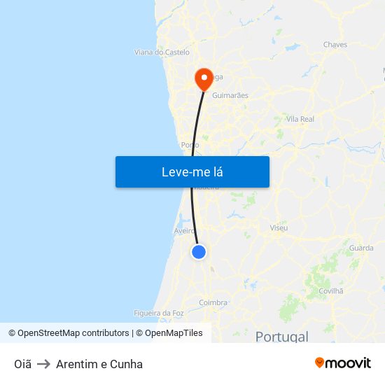 Oiã to Arentim e Cunha map
