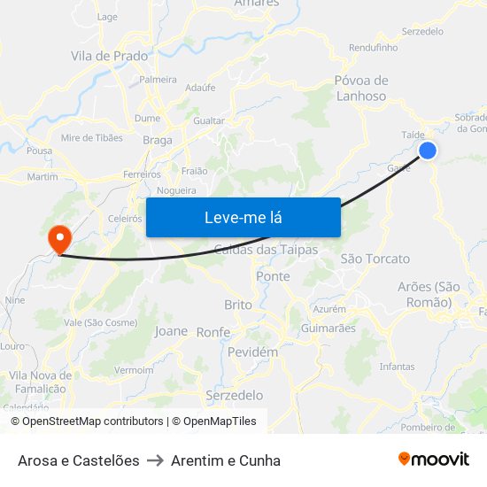 Arosa e Castelões to Arentim e Cunha map