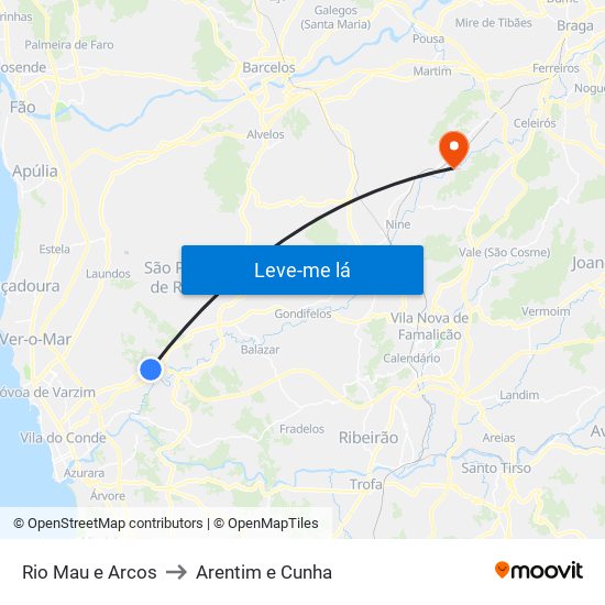 Rio Mau e Arcos to Arentim e Cunha map