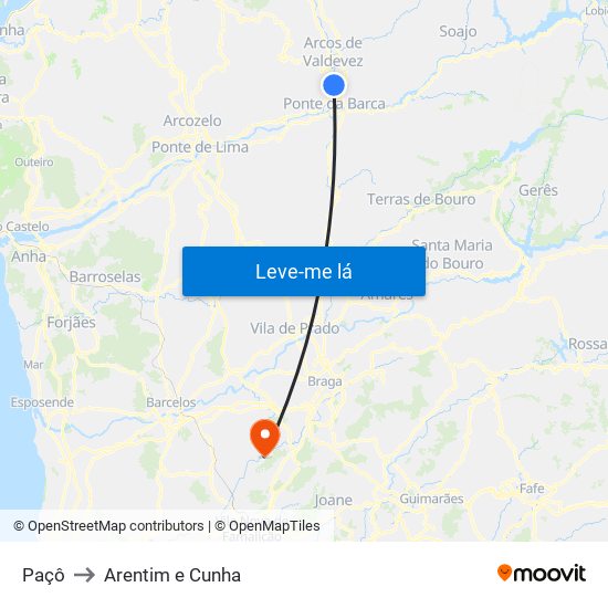 Paçô to Arentim e Cunha map