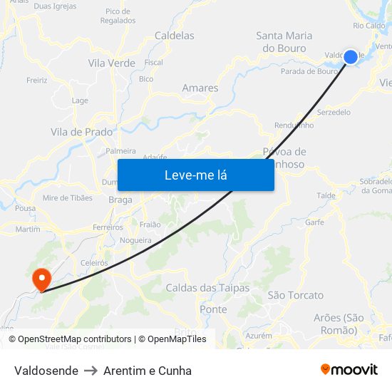 Valdosende to Arentim e Cunha map