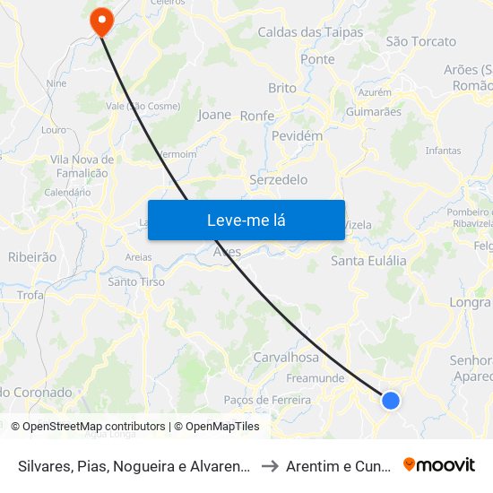 Silvares, Pias, Nogueira e Alvarenga to Arentim e Cunha map