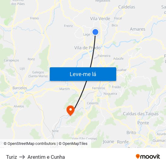 Turiz to Arentim e Cunha map