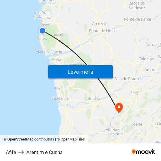Afife to Arentim e Cunha map