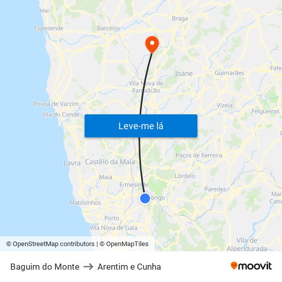 Baguim do Monte to Arentim e Cunha map