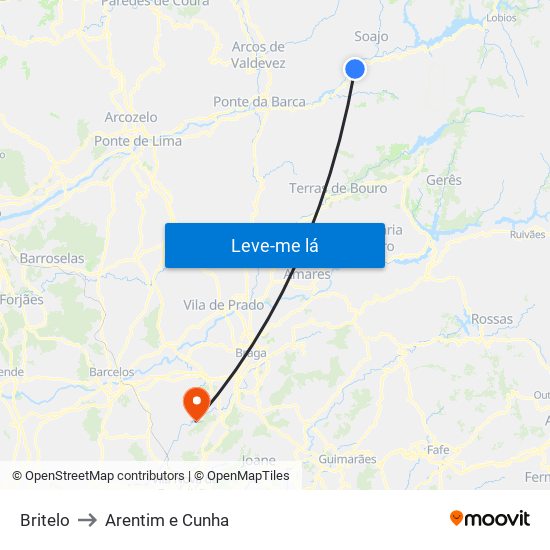 Britelo to Arentim e Cunha map