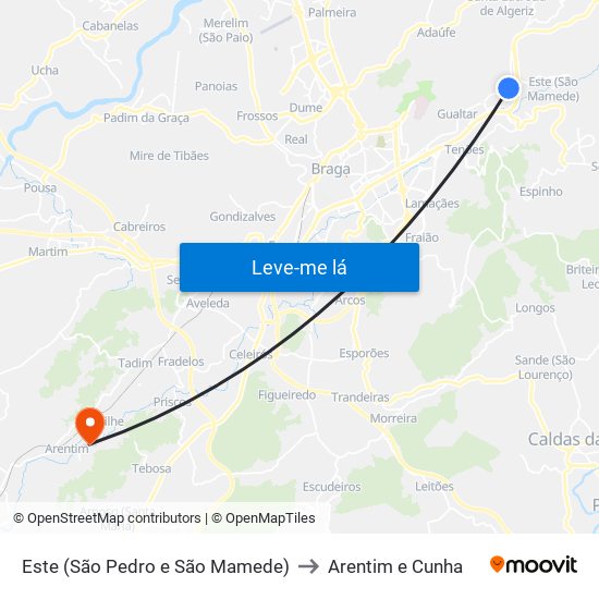 Este (São Pedro e São Mamede) to Arentim e Cunha map