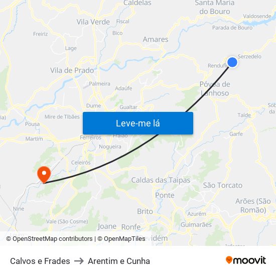 Calvos e Frades to Arentim e Cunha map