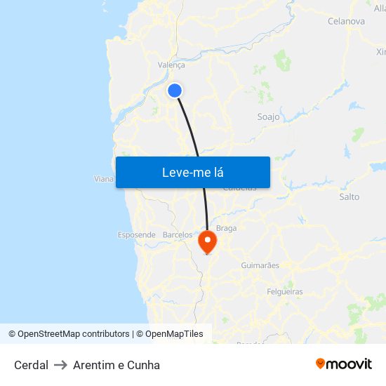 Cerdal to Arentim e Cunha map